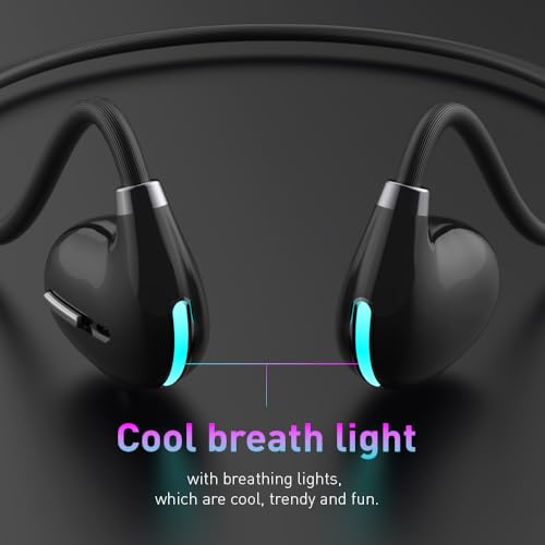 IHAO Air Conduction Wireless Bluetooth Headphones Cool Flash Light-Open-Ear Design Lightweight & Pain-Free Sweatproof Sport Headphones with Mic Earphone Ideal for Running Cycling and Sports-F806 Black - color: F806 Black