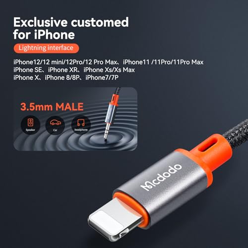 mcdodo AUX Cord Cable for iPhone Lightning to 3.5 mm Audio Cable for Car/Headphone/Speaker Compatible with iPhone 14 13 12 11 Pro Max Mini XR XS 8 iPad iPod