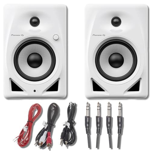 Pioneer DM-50D-W Active 5" Desktop Monitor and DJ Speakers (White) with Professional Graded TRS to TRS Cables