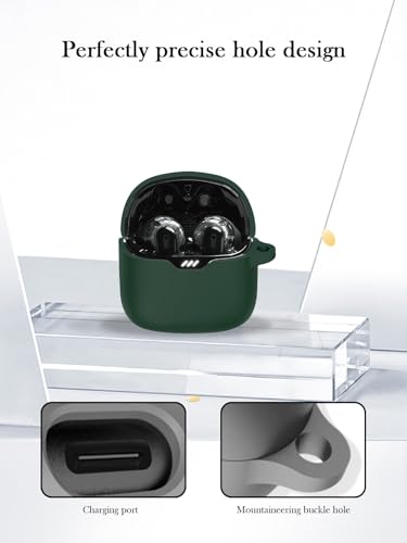 Case for JBL Tune Flex - True Wireless Noise Cancelling Earbuds,Soft Protective,BOVUGAC Silicone Case Cover with Keychain & Cleaning Kit & Lanyard for JBL Tune Flex Earbuds-Green - color: Green