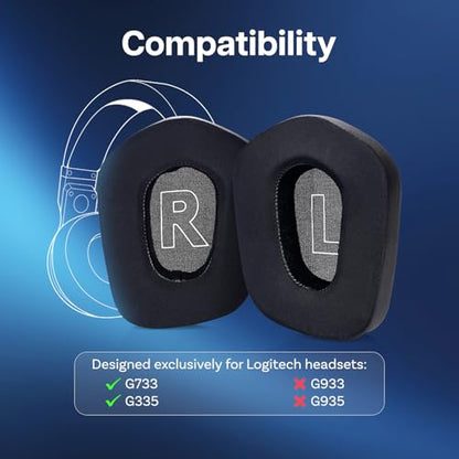 Ear Pads Replacement for Logitech G733 / G335 Lightspeed Wireless Gaming Headset by MMOBIEL - Cooling Gel Ear Pad Cushions - Noise Isolation Earpads Replacement – Black