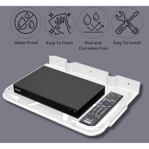 Amazon Unbreakable TV Set Top Box Stand with Remote Holder | Wall Mount Shelf | Multi-Purpose Stand for WiFi Router Stand & All Type of Set top Box | Arylic Set up Box Holder - Transparent