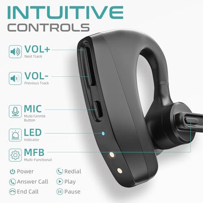 Herloreen Bluetooth Headset with Mic & Charging Case for Work | Wireless Earpiece for PC Laptop and Phone, Noise Canceling Mic, 48H Talk Time, , for Call Center, Remote Work, Trucker - style: Headset + Charge Case-K30