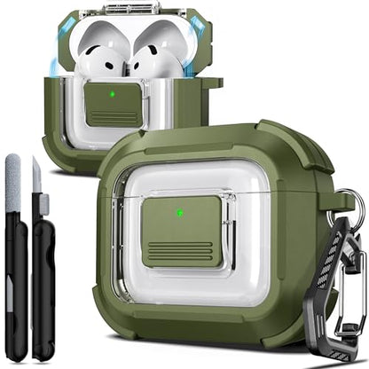 for AirPods 4 Case with Lock Magnetic Lid MagSafe, Green | Compatible with Apple AirPods 4th Generation Protective Case with Cleaner Kit & Carabiner, Powerful Drop Protection - color: A-TW-Green, size: Airpods 4th Generation