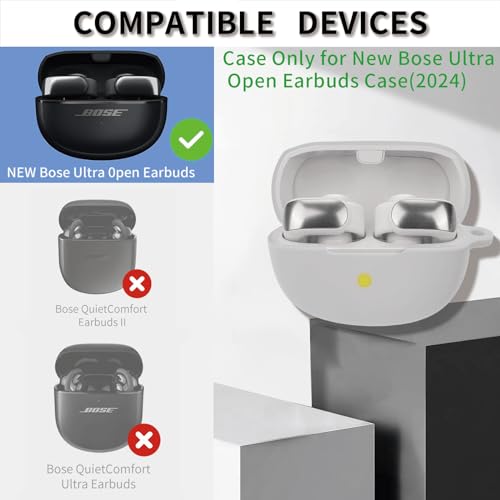 Silicone case for The New Bose Ultra Open Earbuds 2024, Shockproof case for Bose Ultra Open Earbuds 2024 with Carabiner and Wrist Strap. (White) - color: White