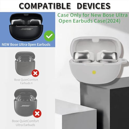 Silicone case for The New Bose Ultra Open Earbuds 2024, Shockproof case for Bose Ultra Open Earbuds 2024 with Carabiner and Wrist Strap. (White) - color: White