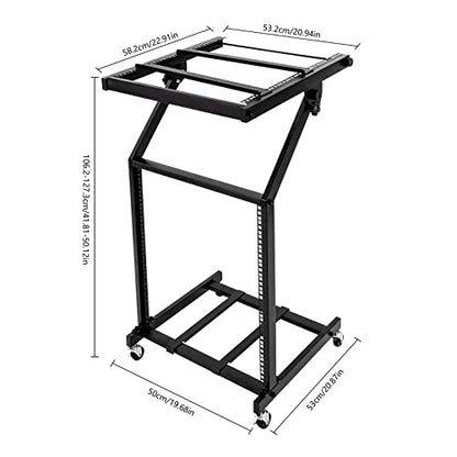 DJ Table Stand, 12U DJ Booth, Adjustable 41.8-50.1in 2-Layer Iron DJ Stand with Lockable Wheels for Mixers & Amplifiers