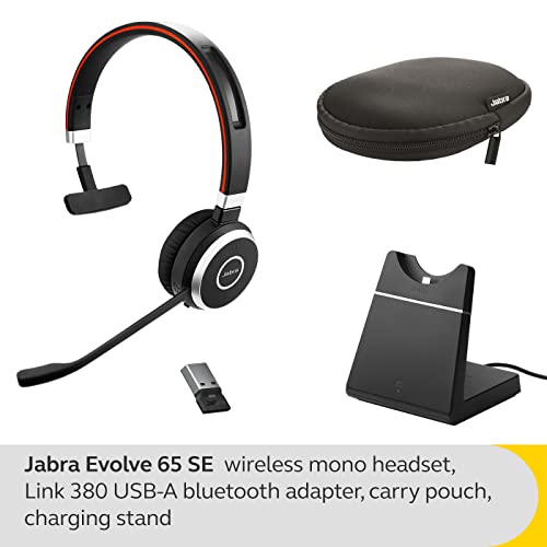 Jabra Evolve 65 SE Stereo Wireless Headset - Bluetooth Headset with Noise-Cancelling Microphone, Long-Lasting Battery, and Charging Stand - MS Teams Certified, Works with All Other Platforms - Black - size: MS Teams, style: Stereo with Stand