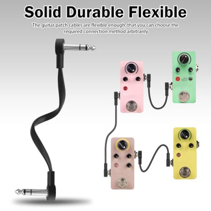 TRS Stereo Flat Patch Cables 18 in | 1/4" Right Angle Male-to-Male Connector for Effct Pedal, Low Profile, Save More Space Pedals Board, Black - color: 18 in