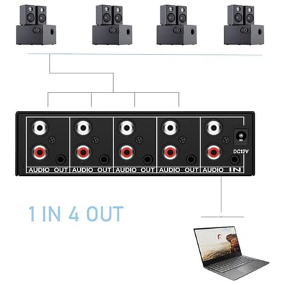4-Way RCA L/R & 3.5mm Stereo Audio Splitter 1 in 4 Out
