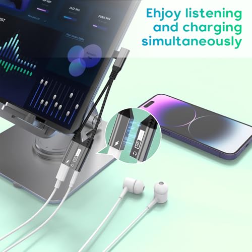 Right Angle Magnetic 2-IN-1 Lightning to 3.5mm Audio Jack Headphone and Charge Cable Adapter for iPhone,90 Degree Earphone Converter Splitter Support Music+Charge+HiFi+Mic for iPhone14 13 12 11