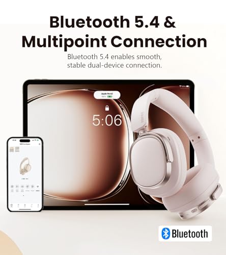 Edifier ES850NB Active Noise Cancelling Over-Ear Headphones, Pink | 92H Playtime, Wired & Wireless Hi-Res Audio, Fast Charging, Clear Calls for Home Office Travel - color: Pink