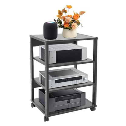 4 Tier AV Media Stand, Heavy Duty AV Equipment Cart Rack with Lockable Wheels, 110 lbs Load Audio Video Component Rack Open Shelf for Home Theater, Studio - size: 4-Tier