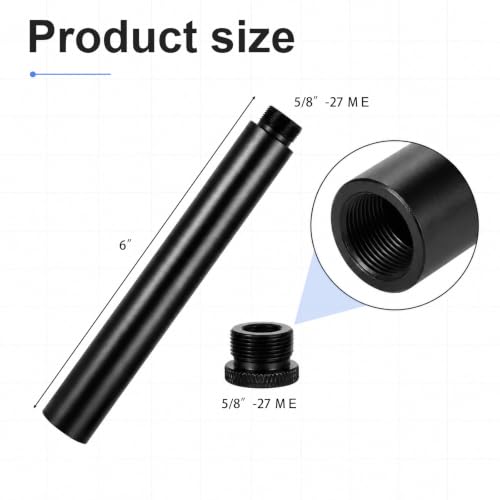 6-Inch Mic Stand Extension Tubes, Universal 5/8-27" Thread Heavy Duty Aluminum Alloy Microphone Extender Pipe with 5/8" to 3/8" Adapter for Most Mic Booms, Desk Base, Boom Arm, Podcast Setup