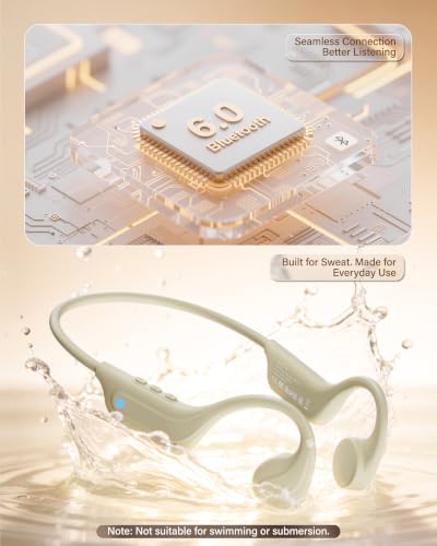 New Bone Conduction Headphones Bluetooth 6.0, Open Ear Earbuds with Mic, Premium Sound, 3 EQ Modes, 10H Playtime, 25g Lightweight, IP65 Waterproof Sports Headphones for Running Cycling Hiking（Beige） - color: Beige