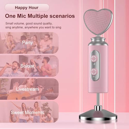 HB128 USB Gaming Condenser Mic Pink Heart Design Plug & Play | One-Click Mute Gain Control, for PC/Console/Phone, Twitch/YouTube/TikTok, Streamers Gamers and Video Creators - color: HB128 desktop