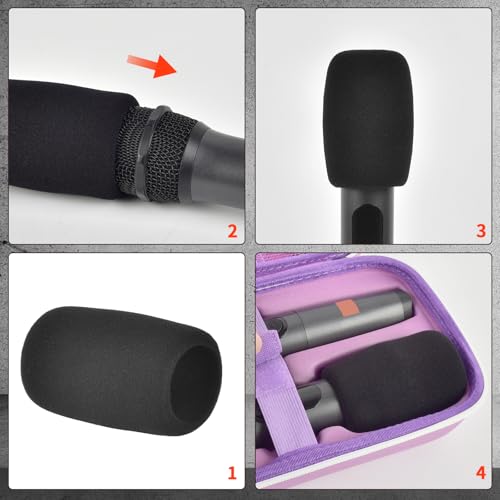 Wireless Microphone Case for JBL PartyBox & Two Mic System, Shockproof Karaoke Microphones Travel Storage Box with Mic Foam Cover, Holds 2 Mics, Receivers, Adapters, AA Batteries - Purple - color: Purple