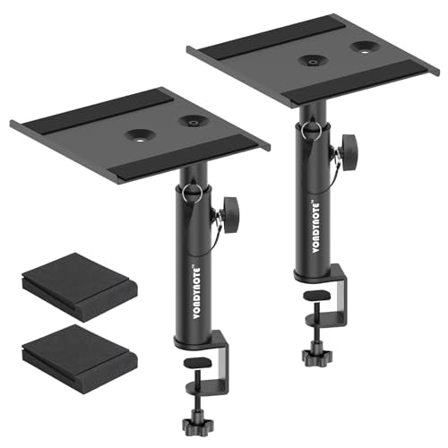 Vondynote Studio Monitor Stands Clamp Speaker Stands with Isolation Pads | Set of 2, Adjustable Height 9"-14", Desktop Speaker Stands against the Wall, Desk Clamp Mount, with Isolation Pads