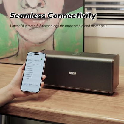 DOSS SoundBox Ultra Bluetooth Speaker, 2.1 Channel Audio, Deep Bass - Grey | 80W Powerful Sound, Wood-Grain Design, Dual DSP Tech, 18H Playtime, Elegant Living Room Decor, BT 5.3, Home & Office use - color: Gray