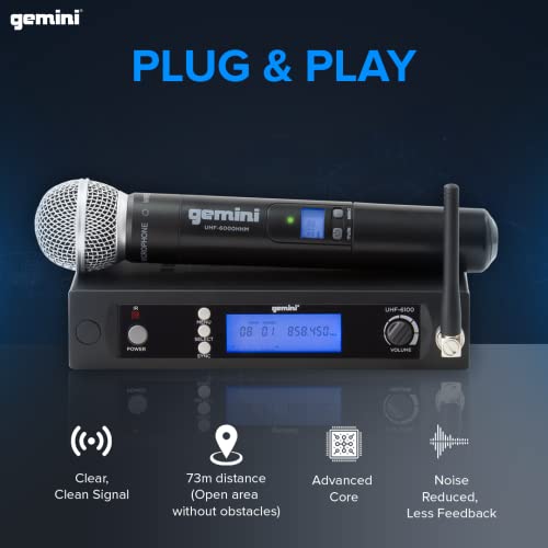 Gemini UHF Handheld Microphone System, 256 Channels, 240ft (UHF-6100M-R2) | UHF handheld mic, 256 channels, 512-537 MHz - 240 ft range - LCD, auto SYNC - XLR & 1/4" outputs - style: Single Mic
