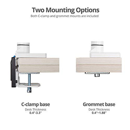 SIIG Single Monitor Desk Mount, 17"-43", 33 lbs, VESA 75/100, CE-MT3111-S1 | Mount one monitor on a desk from 17"-43" up to 33 lbs; C-clamp and grommet mounting confirm desk fit.