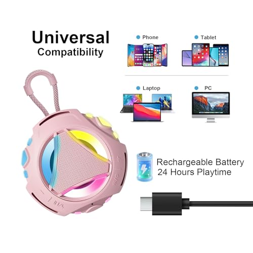 Portable Bluetooth Speaker, IPX7 Waterproof Wireless Outdoor Speakers, Mini Shower Speaker, Floating, Built-in Mic, 24H Playtime with LED Lights,Loud HD Sound, Powerful Bass, Gifts for Unisex - Pink - color: Pink