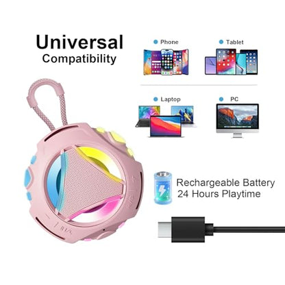 Portable Bluetooth Speaker, IPX7 Waterproof Wireless Outdoor Speakers, Mini Shower Speaker, Floating, Built-in Mic, 24H Playtime with LED Lights,Loud HD Sound, Powerful Bass, Gifts for Unisex - Pink - color: Pink
