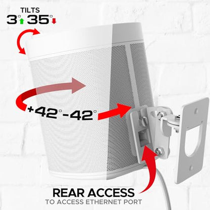 Sound Bass Play 1 Wall Mount, White, Single (1pc) Adjustable Tilt & Swivel | Compatible with Sonos Play:1 Only, Adjustable Swivel & Tilt Mechanism,Includes All Mounting Fixings - color: White