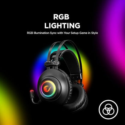 Rampage RM-K1 Pulsar 7.1 Virtual Surround Sound RGB Gaming Headset – 50mm Drivers, Flexible Microphone, Noise Isolation, Comfortable Over-Ear Design – USB Wired (Black) - color: Black