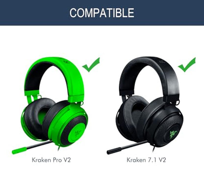 Ear Pads Cushions for Razer Kraken Pro V2 & Razer Kraken 7.1 V2 Headphones | Replacement Ear Cups Earmuffs Made of Premium Protein Leather & Memory Foam, Easy Installation - Black