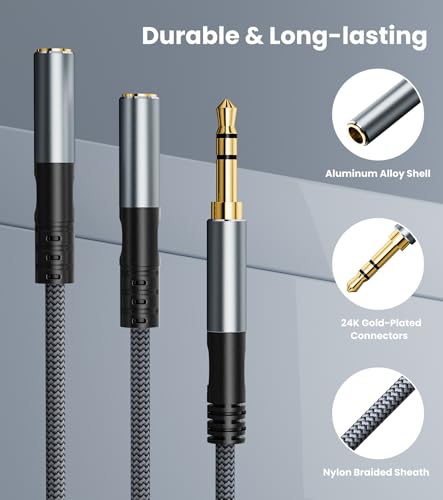 Headphone Splitter 3.5mm 1 Male to 2 Female Adapter, 1.6FT - size: 0.5 meter