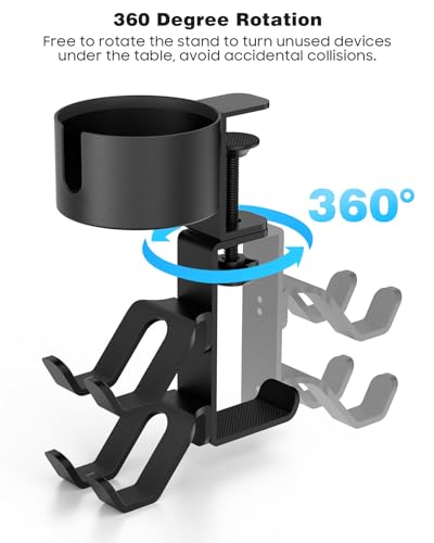 MoKo Desk Controller Holder with Headphone Hanger - 3 in 1 Rotating Desk Cup Organizer Gaming Accessories Stand Desk Clamp Mount Controller Stand for Xbox One/360, PS5, PS4, Switch, Steam, Black