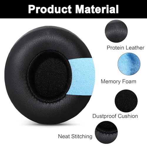 Solo 3 Wireless Earpads Replacement for Beats Solo2 Wired Headphone - Black | Fit for Beats Solo 3/Solo 2 Wireless/Wired A1796/B0534 Headphone, Dust Proof Protein Leather Cushions with Memory Foam Covers - color: Black