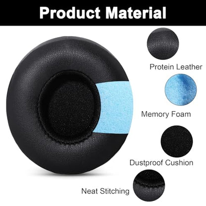 Solo 3 Wireless Earpads Replacement for Beats Solo2 Wired Headphone - Black | Fit for Beats Solo 3/Solo 2 Wireless/Wired A1796/B0534 Headphone, Dust Proof Protein Leather Cushions with Memory Foam Covers - color: Black