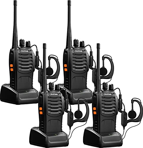 Baofeng Walkie Talkies bf-888s for Adults Handheld Two-Way Radios Long Range UHF Communicator Rechargeable Interphone Professional 4 Pack Walky Talky Set with Earpiece,Li-ion Battery and Charger - color: Black-4Pcs