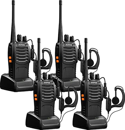Baofeng Walkie Talkies bf-888s for Adults Handheld Two-Way Radios Long Range UHF Communicator Rechargeable Interphone Professional 4 Pack Walky Talky Set with Earpiece,Li-ion Battery and Charger - color: Black-4Pcs