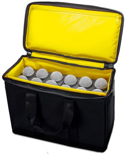 Loudmouth 12 Slot Microphone Case with Foam | Rugged Padded Bag For Wired and Wireless Mics | 16" x 11" x 7.75"