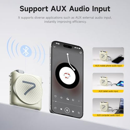 7RYMS WA2 Wireless Voice Amplifier for Teachers with Magnetic Lavalier Mic, Wireless Portable Amplifier with Noise Canceling, Mini Voice Amplifier for Classroom, Meeting, Training, Speech (White) - color: White