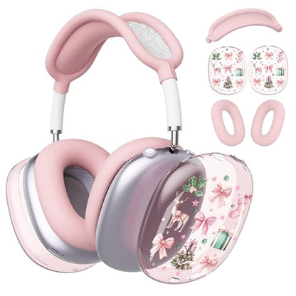 for AirPods Max Headphones Christmas Ear Covers for AirPods Max 2 | Cute Bow Clear Ear Cups Cover | Pink Silicone Ear Pad Case Headband Cover for Apple AirPods Max 2/1 (2026/2024/2020) - color: Pink Bow A/Pink