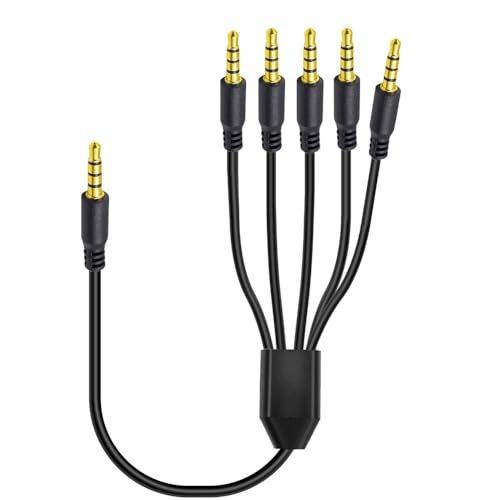 3.3ft 1/8” 3.5mm TRRS Stereo Audio Cable, 1 to 5 Splitter Male Aux Cord, 4 Pole Jack Headphone MIC Adapter for Smart Phones, MP3, Laptops, Speaker, Don’t Support MIC of iOS Headphone - style: 1 to 5