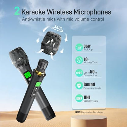 SHIDU 150W Portable PA System Bluetooth Speaker with 2 Wireless Microphones | Voice Amplifier Karaoke Machine for Adults, Support Guitar/USB/TF/Aux Input, Professional Speaker for Teaching Events Party