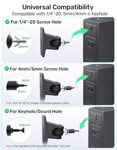 Surround Sound Rear Speaker Wall Mount, Aluminum, Max 11 lb Load, 2 Pack