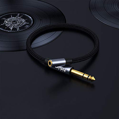 Tisino 1/4" Male to 1/8" Female Headphone Adapter Extension Cable, 5 FT | 1/4" to 1/8" TRS Extension Cable for Guitar Amp/Piano/Speaker/Mixer, Gold-Plated Stereo Audio Jack Adapter - size: 5 feet