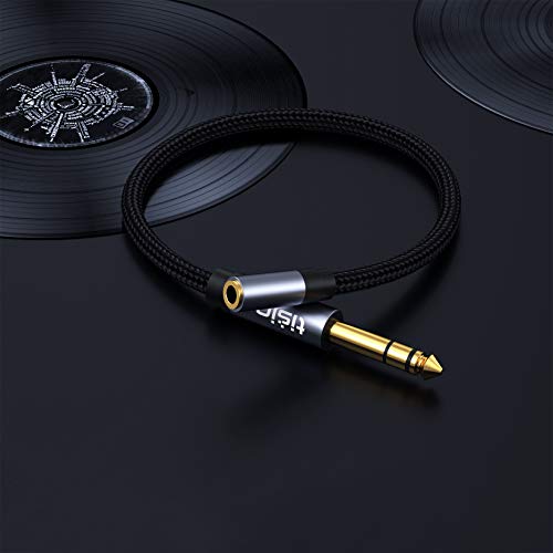 Tisino 1/4" Male to 1/8" Female Headphone Adapter Extension Cable, 1 FT | TRS 1/4" to 1/8" Stereo Jack for Guitar Amp/Digital Piano/Speaker/Mixing Console/Gold-Plated Audio Extension Cable - size: 1 feet