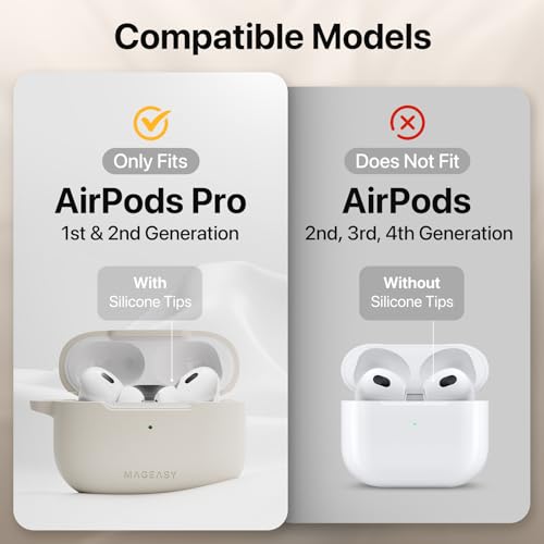 MAGEASY Skin AirPods Pro 2 Case Cover with Keychain Carabiner, Magnetic Locking TPU Shockproof Case for Apple Air Pods Pro 2nd /1st Generation, Soft Silicon Stain-Resistant Cover (Starlight White) - color: Starlight White, size: AirPods Pro 2 & AirPods Pr