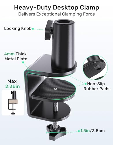 19" Flexible Gooseneck Mic Stand with Desk Clamp【Heavy Duty】, Dual Holder | Upgraded Desk Clamp, 2 Mic Holders, 1/4" and 3/8" Adapters, Ideal for Gaming, Live Streaming, Podcast, Conference, and Podium - size: Upgraded Heavy-Duty Clamp