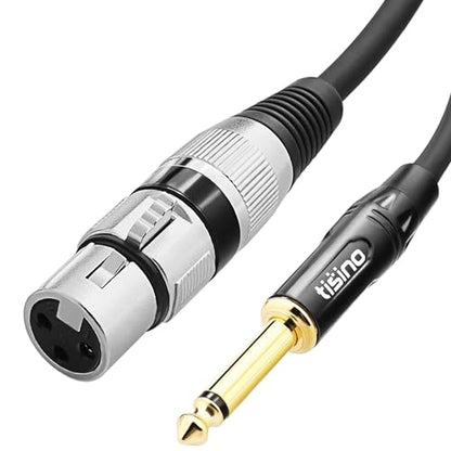 Tisino 암 XLR - 0.6cm(0.25인치) TS 모노 잭 언밸런스 마이크 케이블, 3m(10피트) | XLR 암 - 다이나믹 마이크/믹서/스피커용 1/4 모노 잭 오디오 케이블, 20AWG 금 도금 OFC 차폐 마이크 코드 - size: 10피트