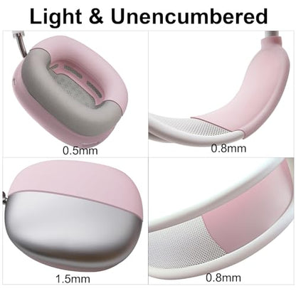 Adhiper Silicone Case Cover for AirPods Max Headphones, 4 Sets Upgraded Sweat Ear Pad Covers for Airpods Max Accessories, Sweatproof & Washable - Pink