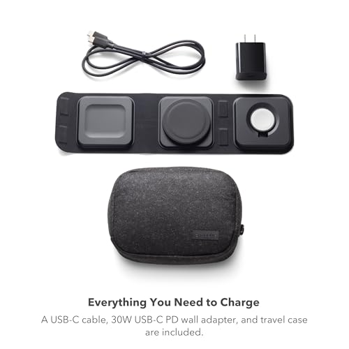 Mophie 3-in-1 Travel Charger v2 with MagSafe - Portable Wireless Charging Hub, Compatible with Apple Devices, iPhone 17/16/15/14/13/12, Apple Watch Series 11 to 1 & Ultra, AirPods Pro/3rd Gen, Black - color: Black, style: Gen 2