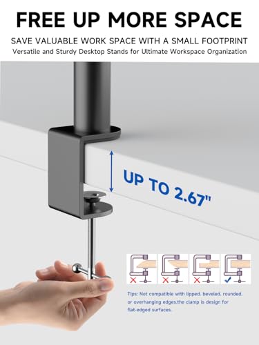 suptek Clamp-on Speaker Stand Desk Mount Set, Height Adjustment, Swivel, 9.6 x 8.8 inch Trays, Universal Audio Holders for Bookshelf Speakers, Elevated Sound, Against the Wall, 2 Pack, Black, SDM001K - size: Speaker Stands Against the Wall